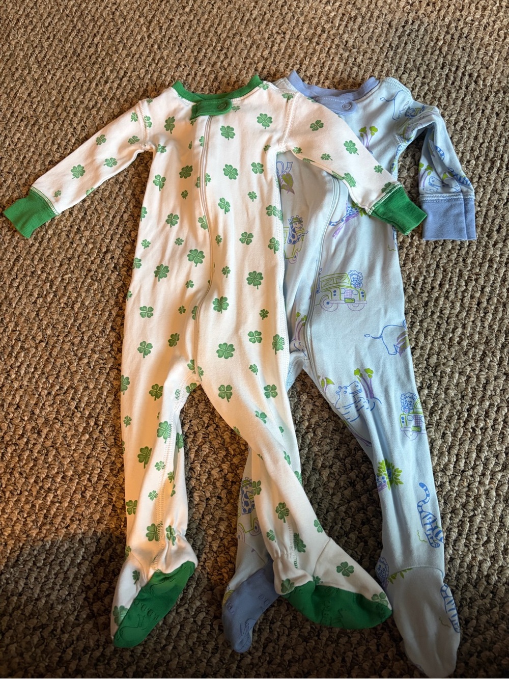 The Beaufort Bonnet Company White Footed Pajama with Green Clover Print